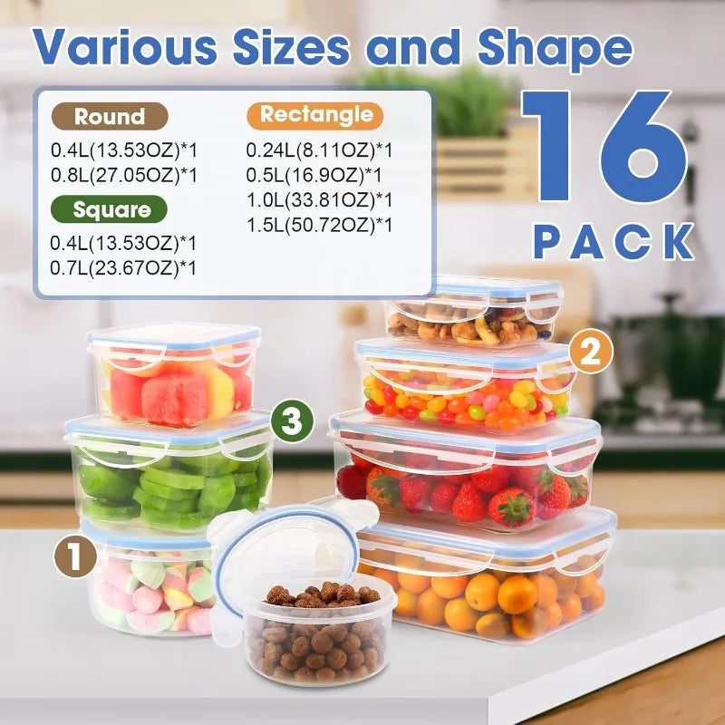 Airtight Food Storage Containers 16-Piece Set for Pantry Kitchen