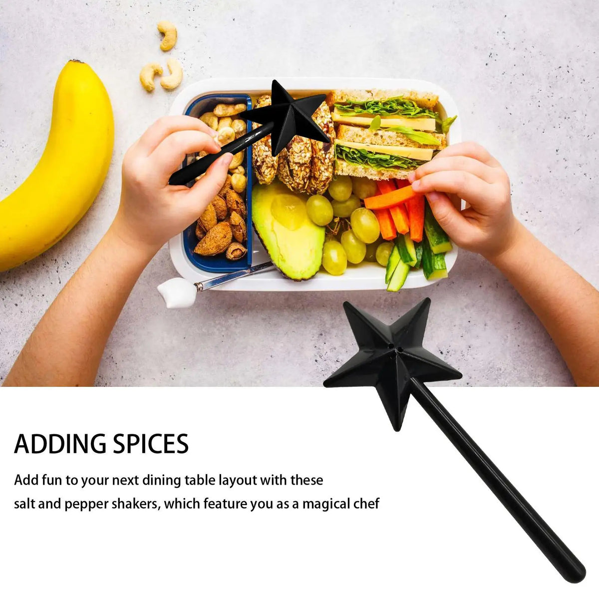 Star Wand Salt and Pepper Shaker – Magic Seasoning Dispenser for Whimsical Kitchen Decor (Black)