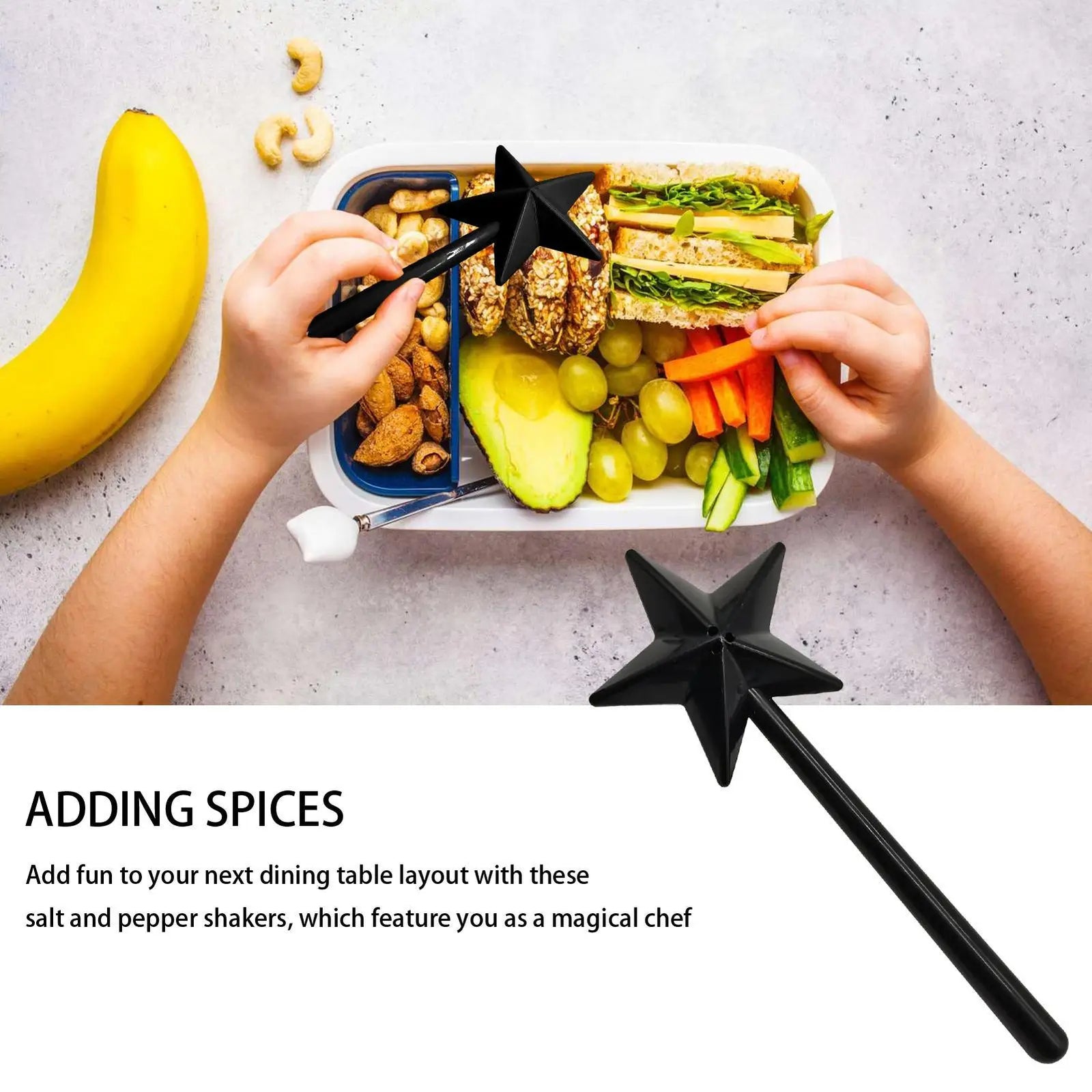 Star Wand Salt and Pepper Shaker – Magic Seasoning Dispenser for Whimsical Kitchen Decor (Black)