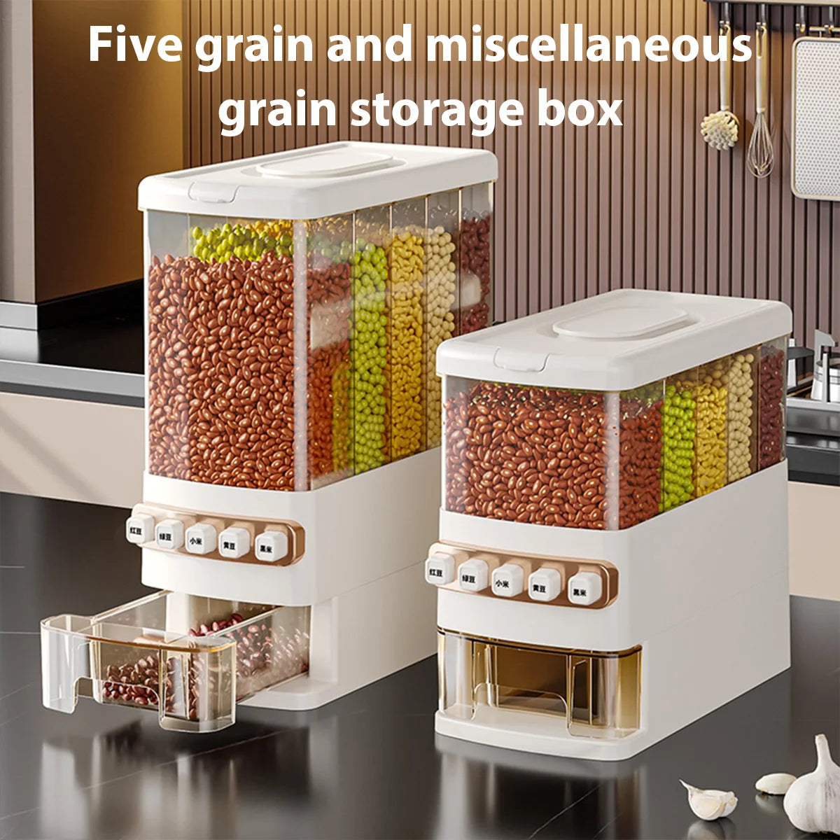 Dry Food Dispenser 12.5KG 5 Grids Food Grade Grain Storage Box