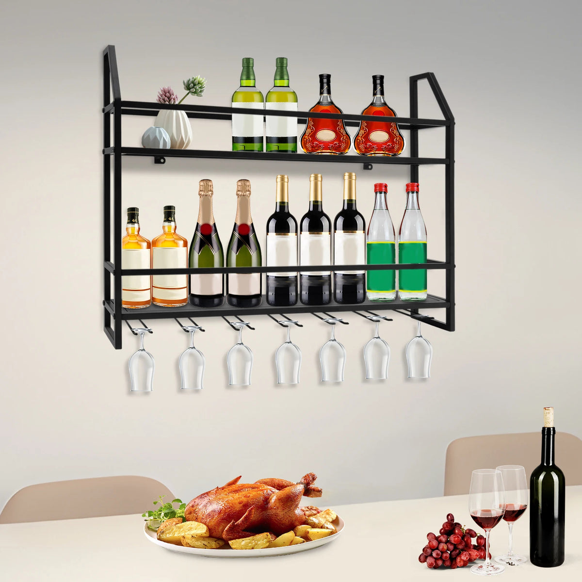 2-Tier Metal Wine Display Stand – Wall Hanging 12-Bottle Holder