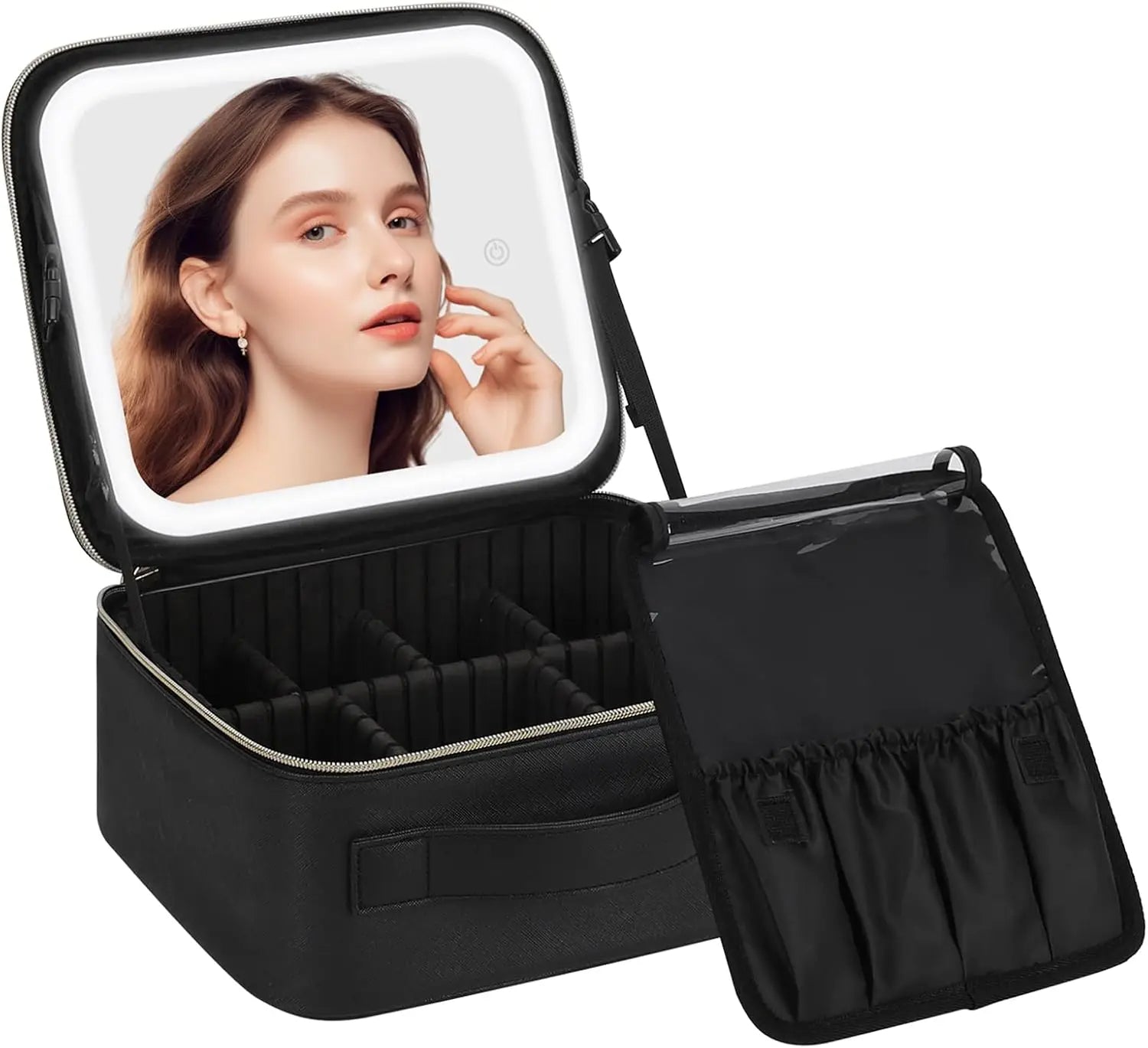Portable Makeup Bag with Dimmable LED Mirror Cosmetic Organizer