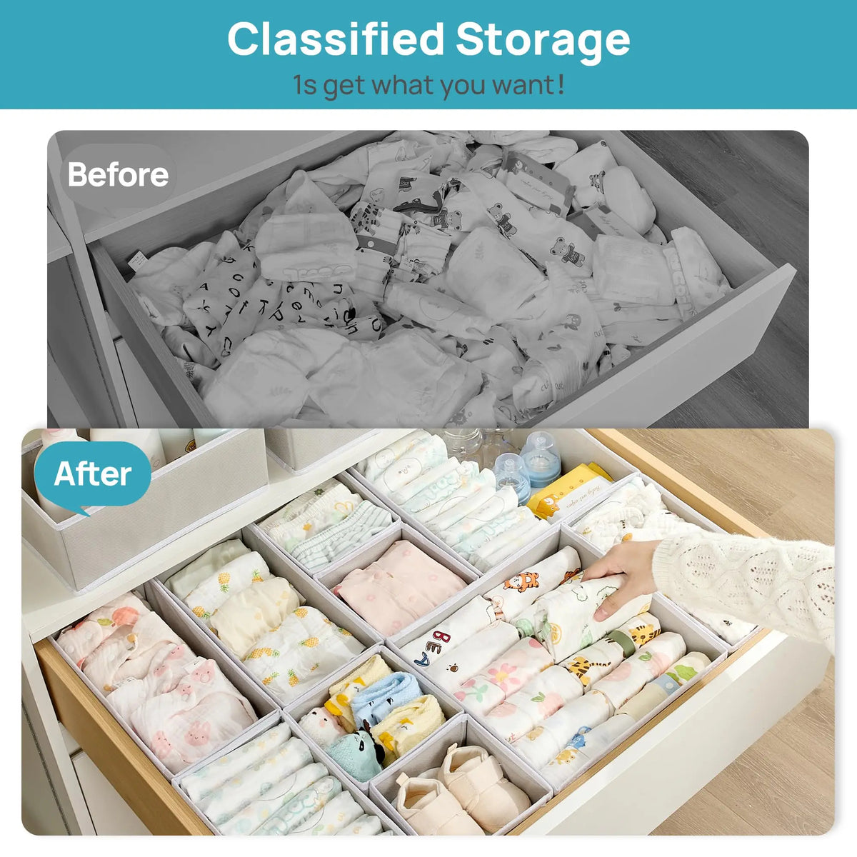 12-Pack Baby Clothes Organizer Set Foldable Fabric Drawer Storage Bins for Nursery Dresser