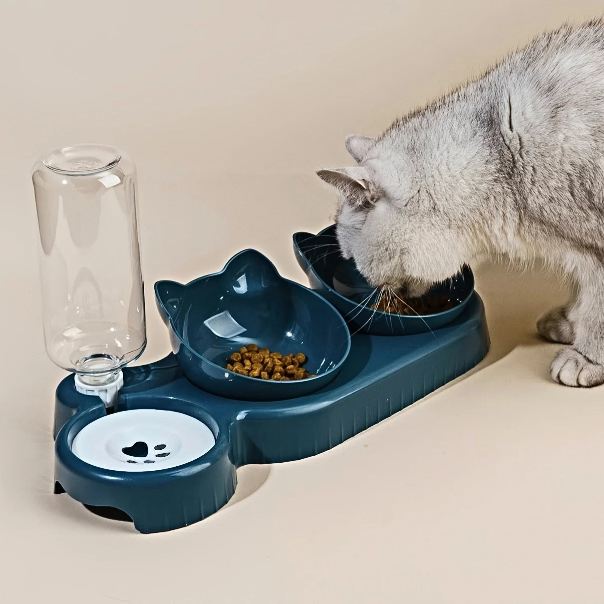 Pet Bowls With Water Feeder 3 in 1 Feeding Bowl (Navy Blue)