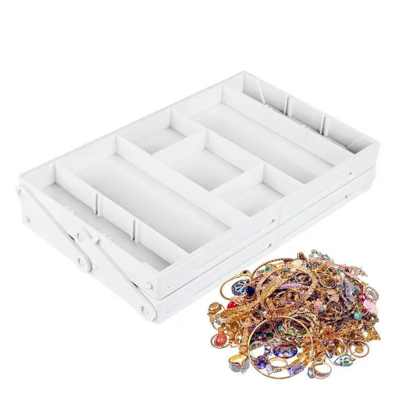 2-Layer Foldable Storage Tray – Expandable Drawer Organizer for Jewelry and Small Items