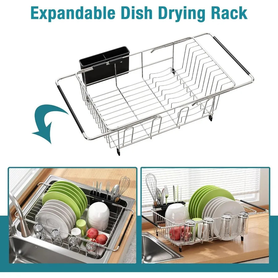 Expandable Stainless Steel Dish Drying Rack – Over-the-Sink Dish Drainer