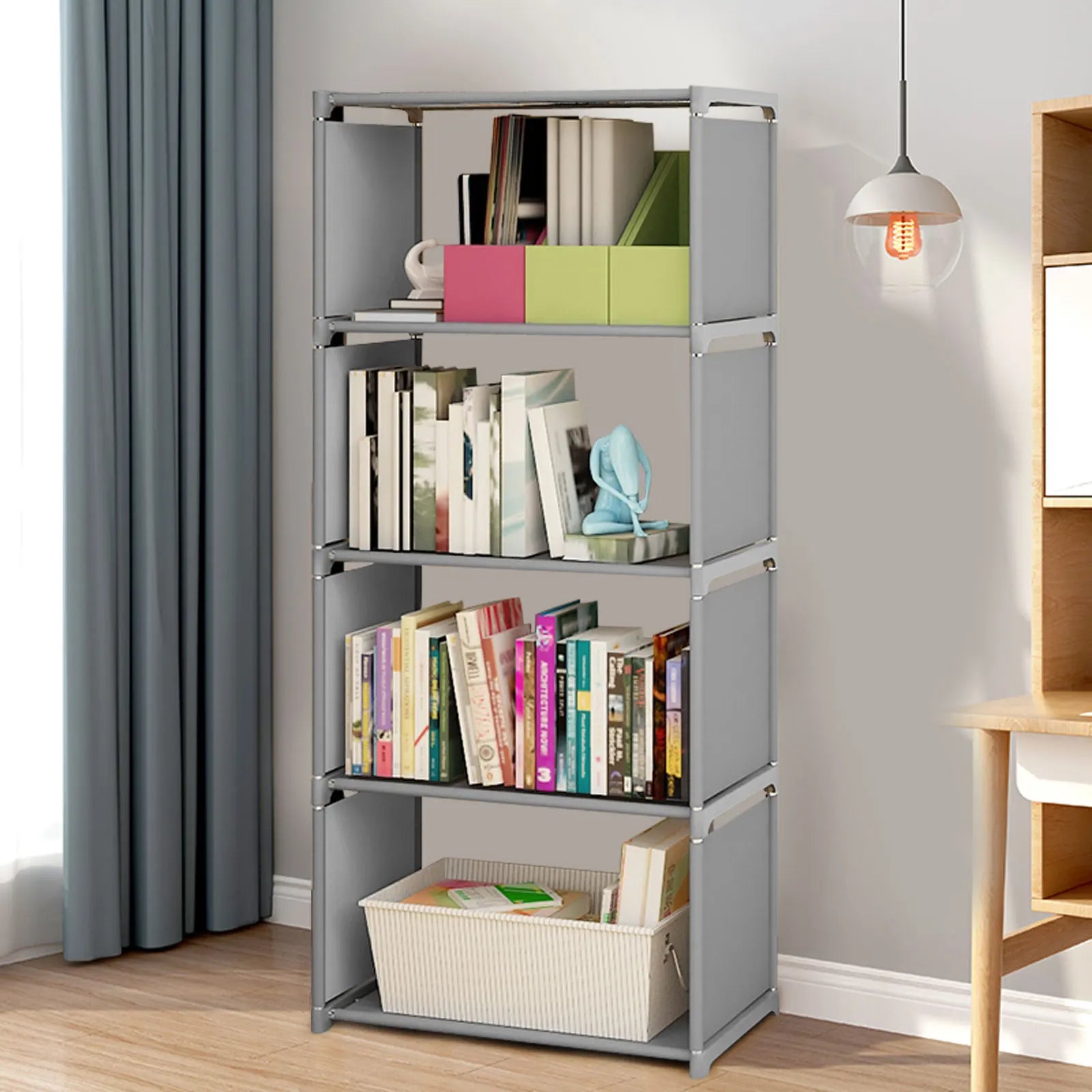 Multilayer 4-Tier Bookcase Free-Standing Storage Shelf for Living Room and Bedroom Organization