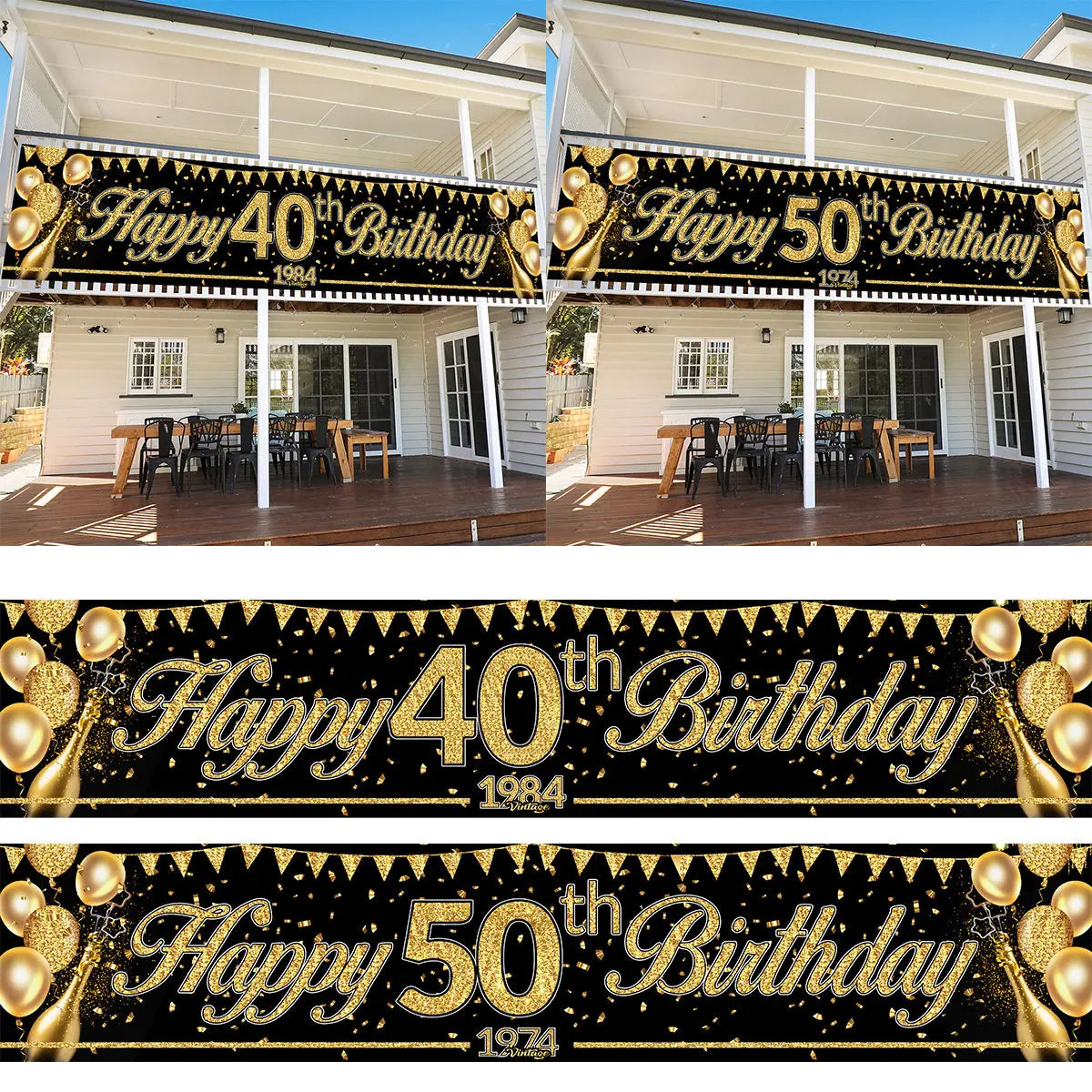 Happy 50th Birthday Banners Black Gold Birthday Party Decorations