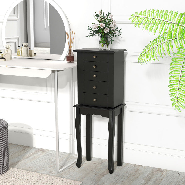 Standing Jewelry Storage Armoire with Mirror (Black)