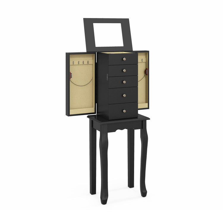 Standing Jewelry Storage Armoire with Mirror (Black)