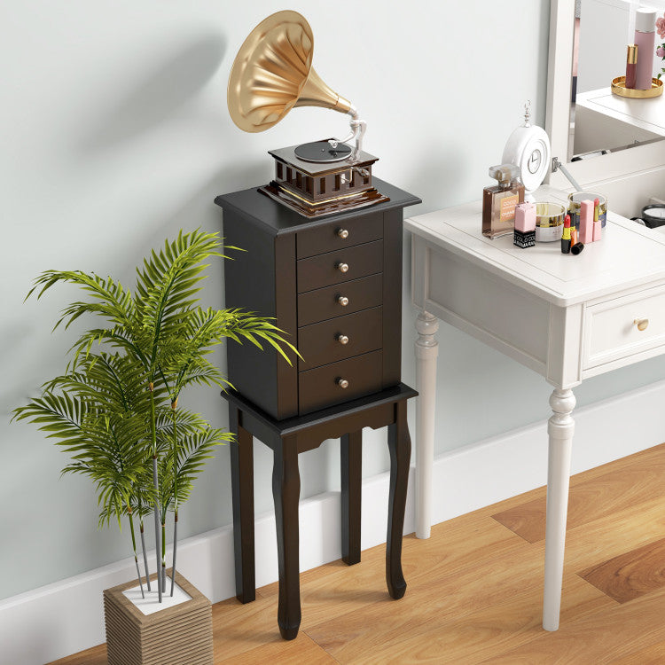 Standing Jewelry Storage Armoire with Mirror (Black)