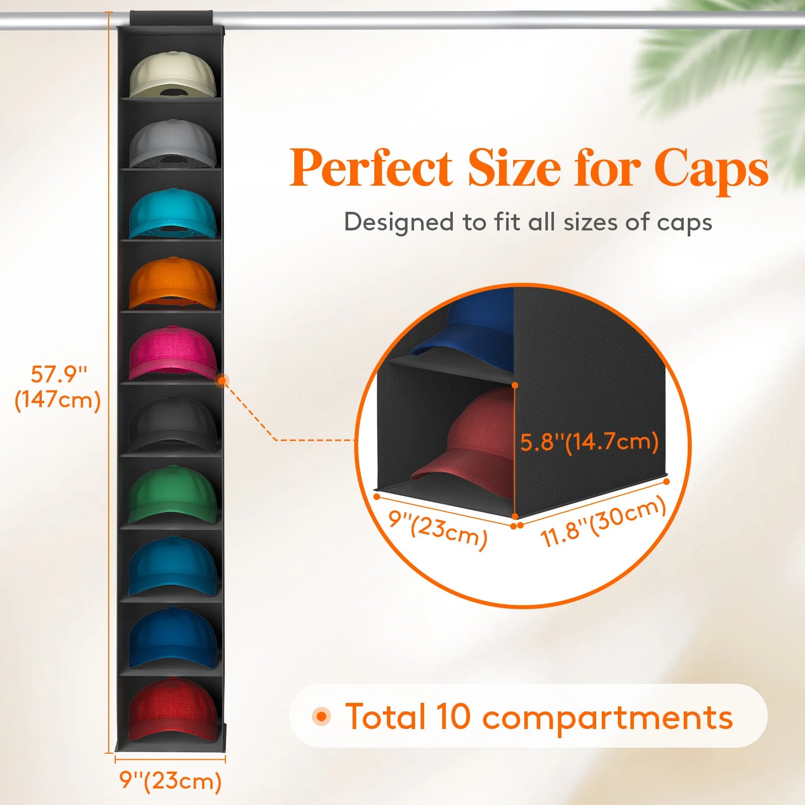 Hat Organizer for Baseball Caps 1-Pack Hat Rack Hanging Storage (Black)