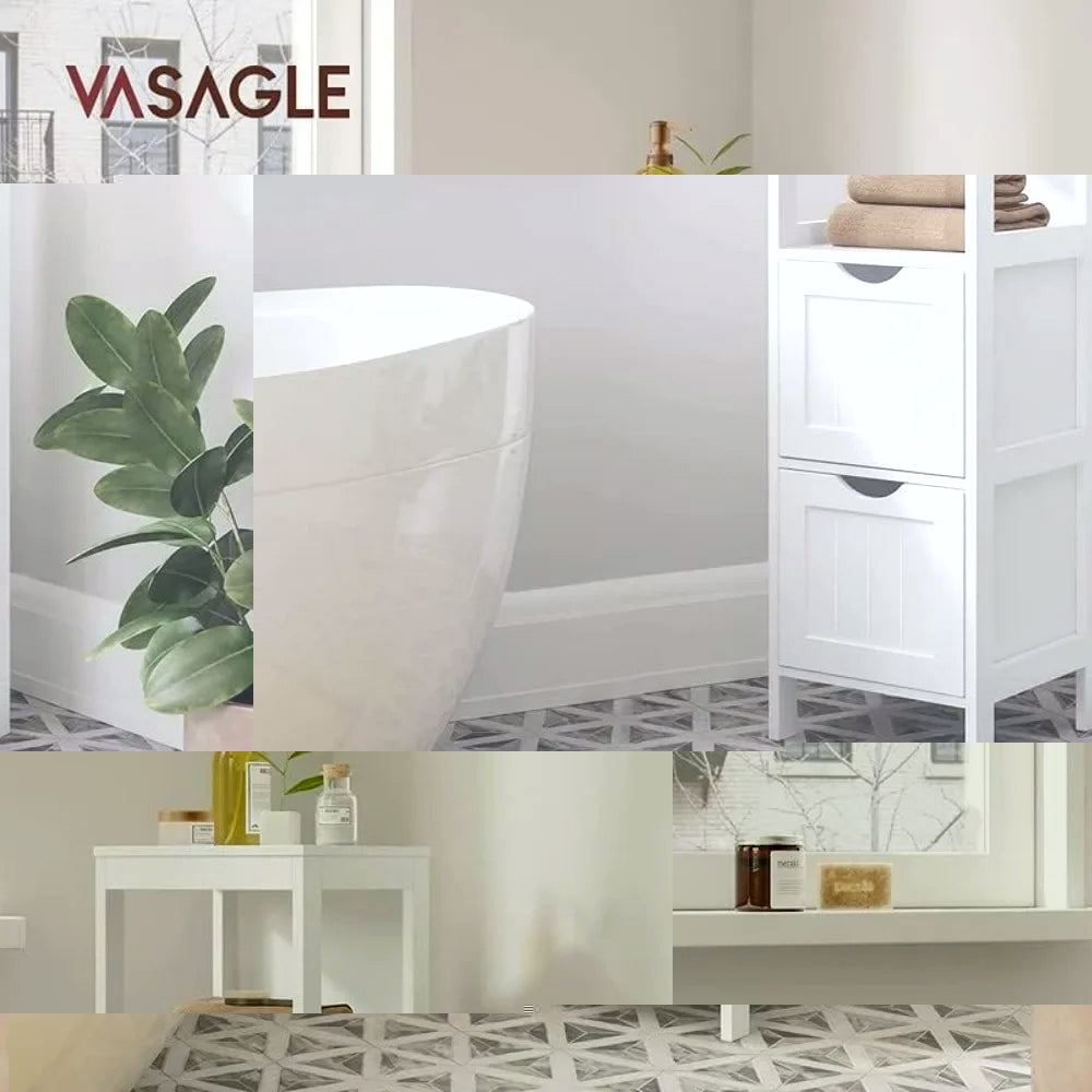 Bathroom Floor Cabinet with 2 Drawers Corner Storage Organizer (White)