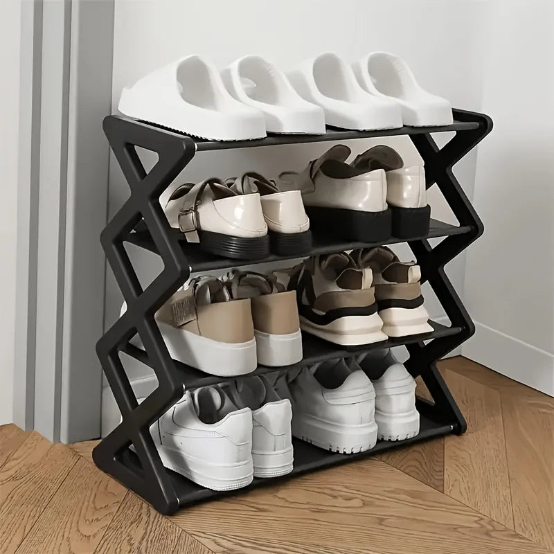 4-Tier X-Frame Shoe Rack, Space-Saving Stackable Shoe Organizer, Multi-Level Shoe Storage Shelf for Entryway, Porch, Bedroom &amp; Living Room