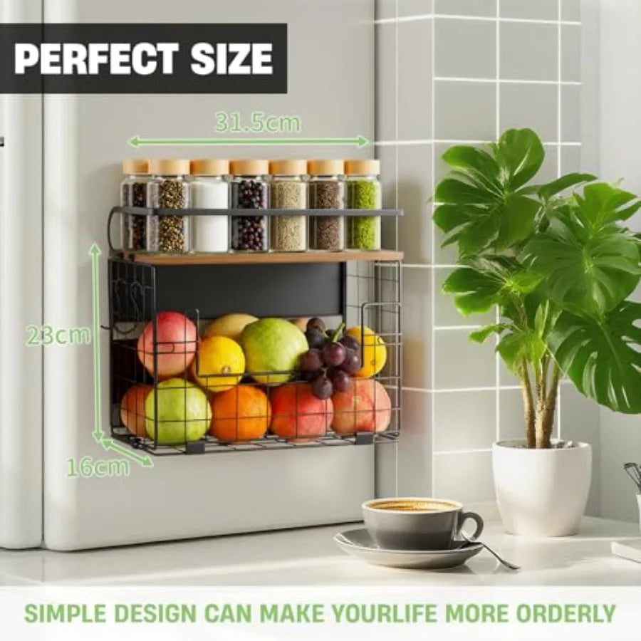 Magnetic Fridge Shelf with Wood Lid Storage Basket Bin