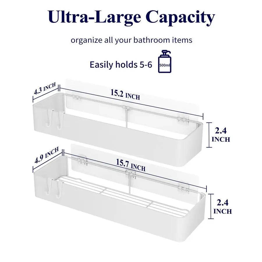 Adhesive Shower Caddy 2-Pack – Rustproof Metal Shelves (White)