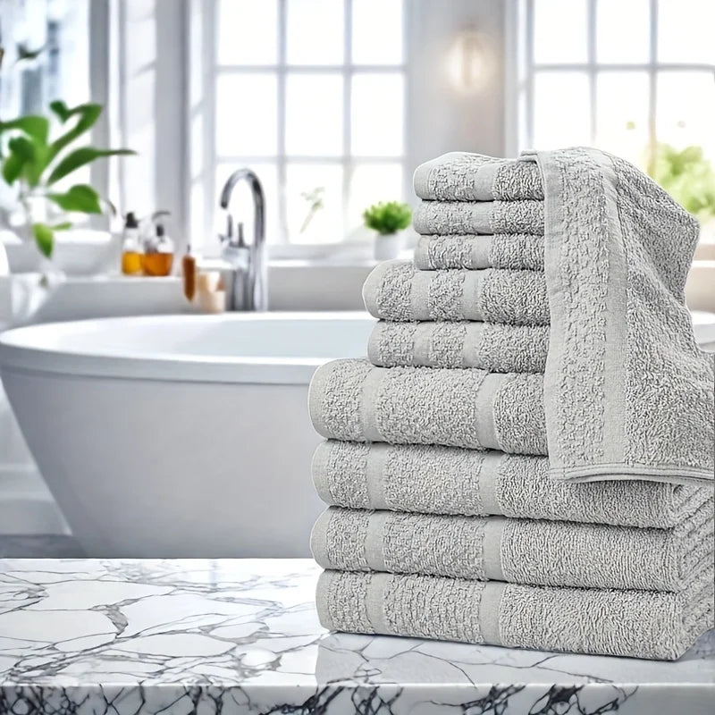 Premium Cotton Towel Set 10-Piece  Washcloth Bundle (Gray)