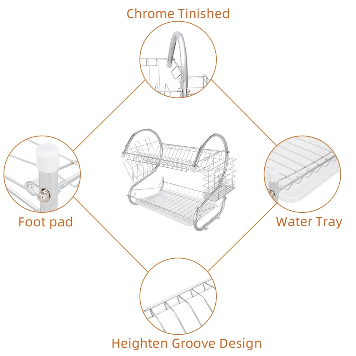 Durable Stainless Steel 2-Tier Dish Drainer Space-Saving Kitchen Rack and Cutlery Organizer