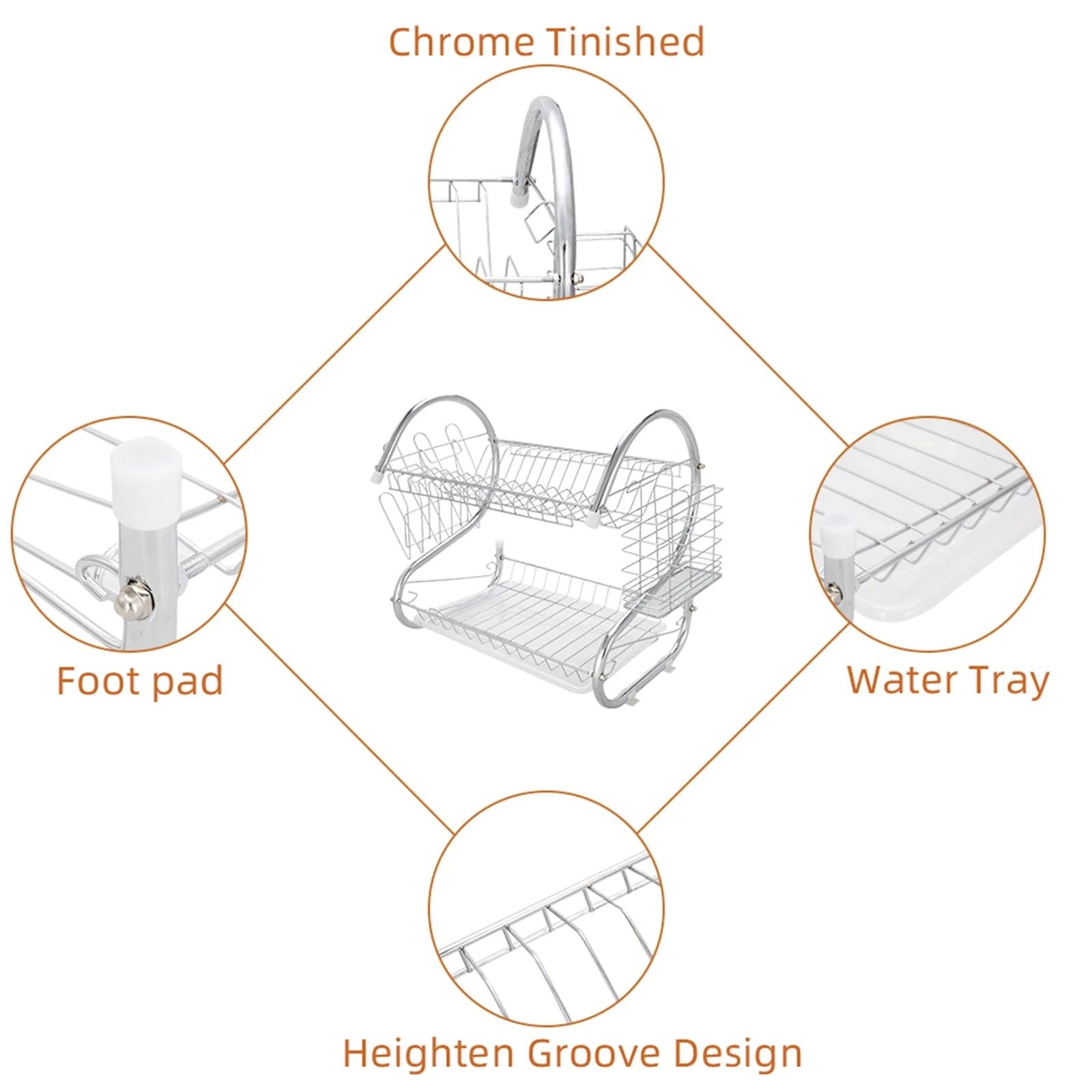 Durable Stainless Steel 2-Tier Dish Drainer Space-Saving Kitchen Rack and Cutlery Organizer