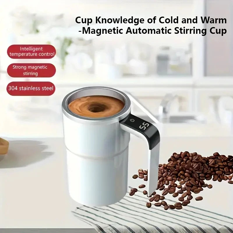 Smart Self-Stirring Coffee Mug with LED Temperature Display (White)
