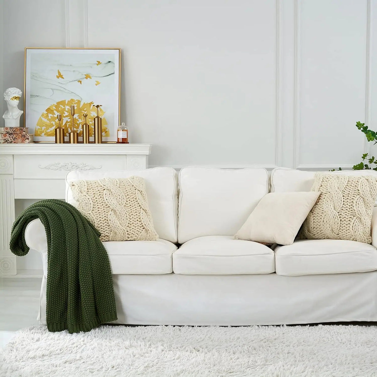 Luxury Organic Cotton Knitted Blanket (Olive Green)