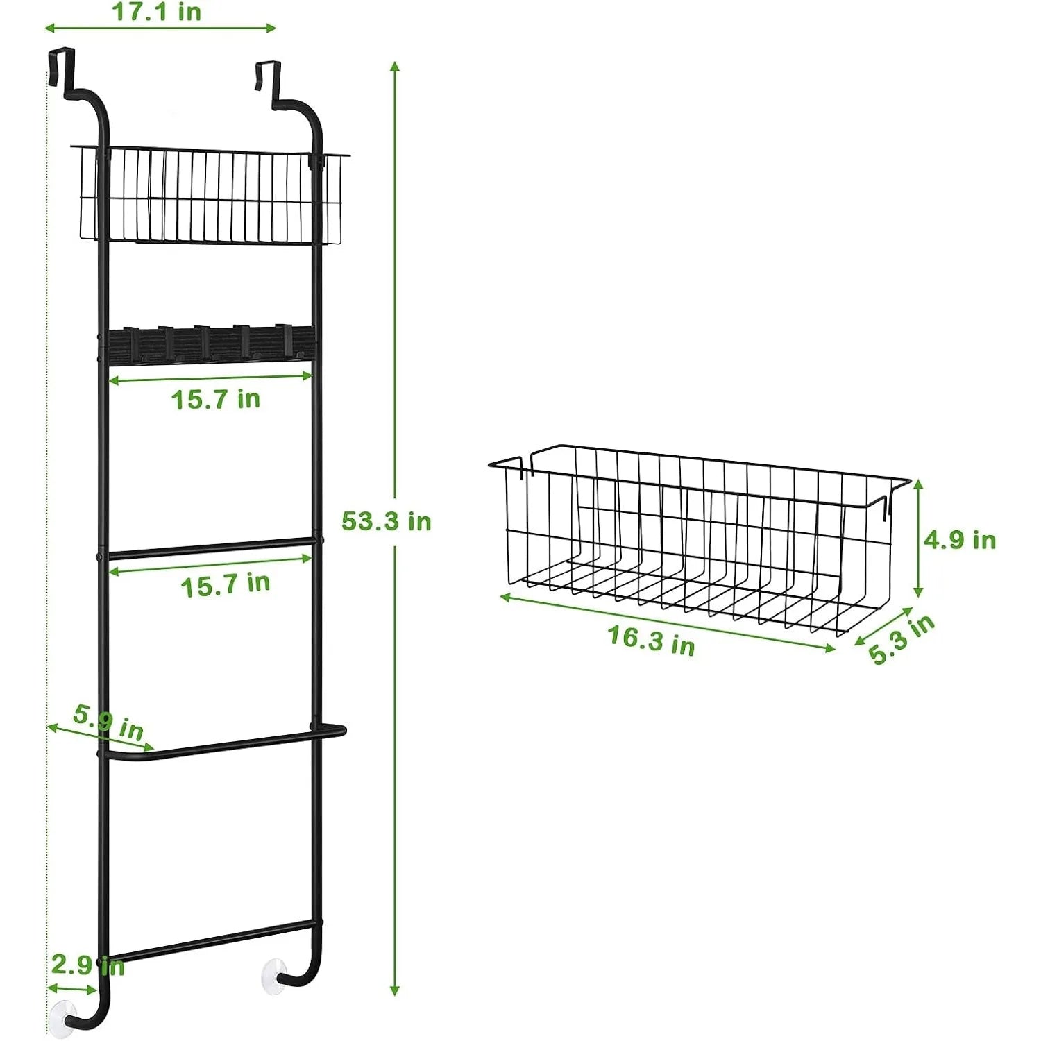 5-Tier Over Door Metal Towel Rack Heavy Duty Bathroom/Bedroom Organizer (Black)