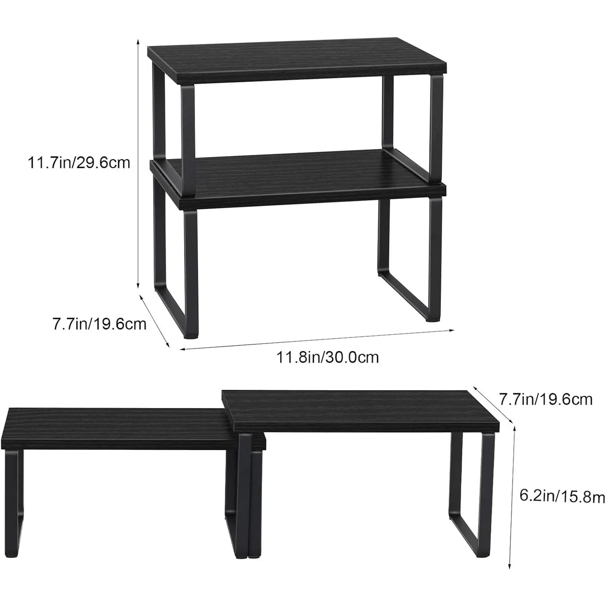 Set of 4 Wooden Stackable Kitchen Shelves Expandable Countertop (Black)