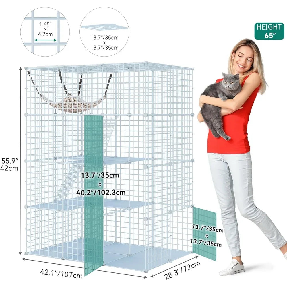 4-Tier Large Cat Cage Playpen Metal Wire Enclosure with Hammock (White)