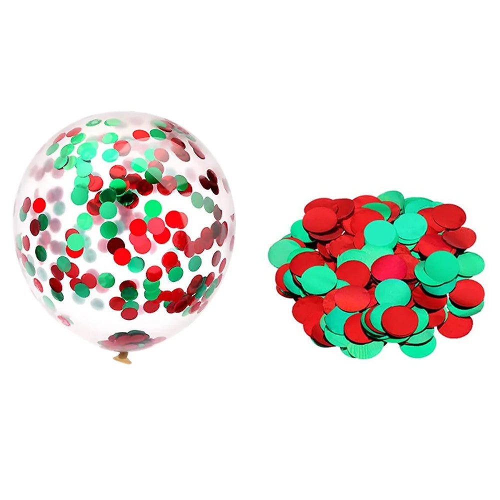 12PCS Christmas Sequins 15 Pieces Latex Balloons Red Green Party Decoration