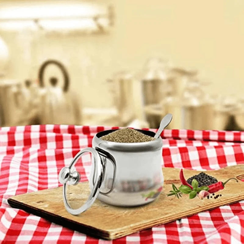 300ml Stainless Steel Sugar and Spice Jar with Lid and Spoon – Multifunctional Coffee, Seasoning &amp; Condiment Storage Canister for Kitchen