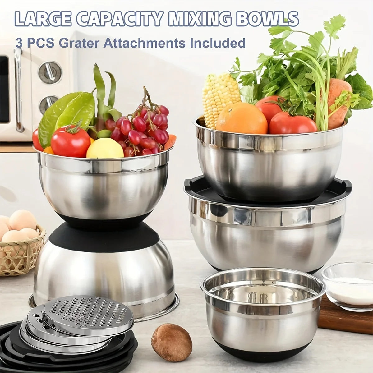 Stainless Steel Mixing Bowls 8-Piece with Airtight Lids (Black)
