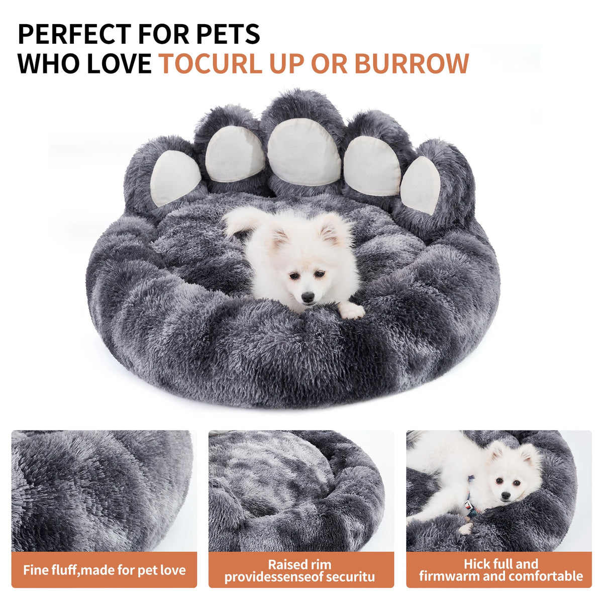 Cozy Comfy Pet Dog Bed Paw Shape Warm Dog Bed Cushion, Large (White Dark Gray)