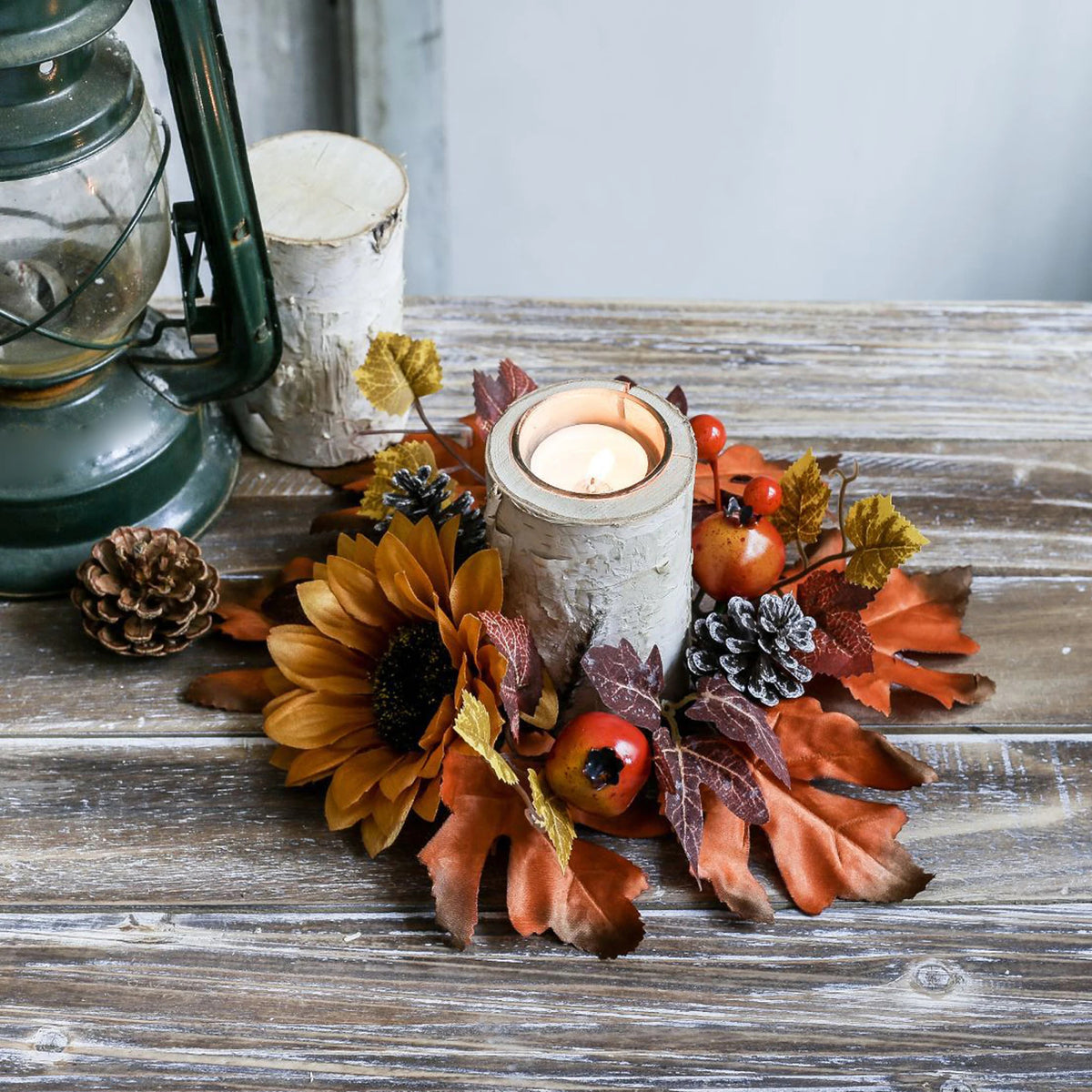 Thanksgiving Candle Ring Sunflower Fall Leaves Wreath Holiday Indoor Home Decor Party Favor