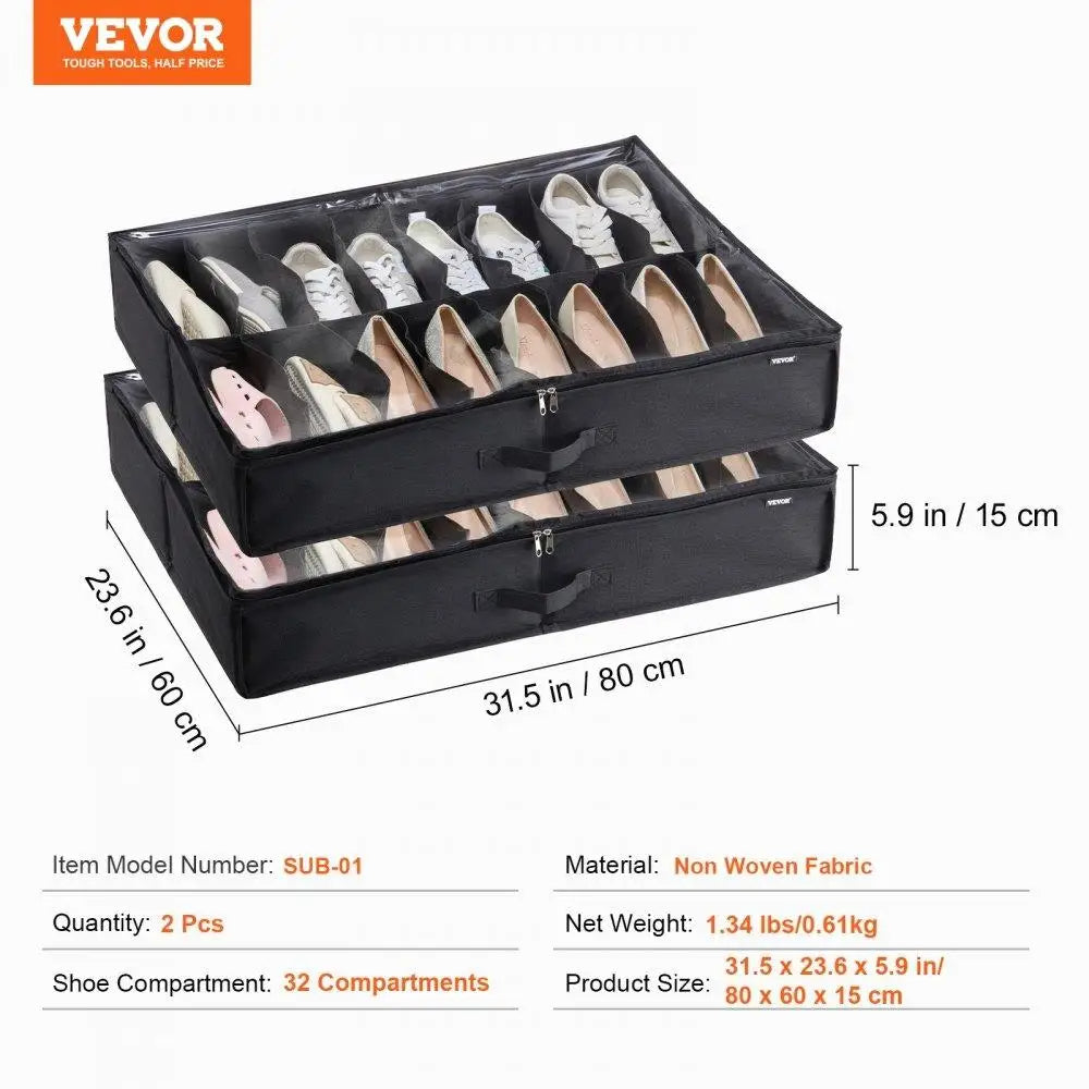 Under Bed Shoe Storage with Clear Window 2-Pack for Storage Organization