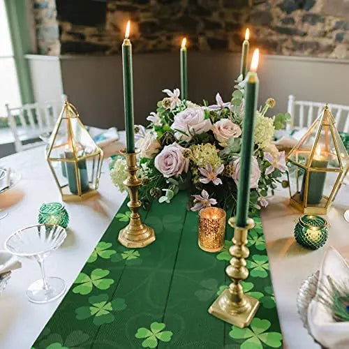 St. Patrick's Day Printed Table Runner Green Irish Clover Embroidered Design