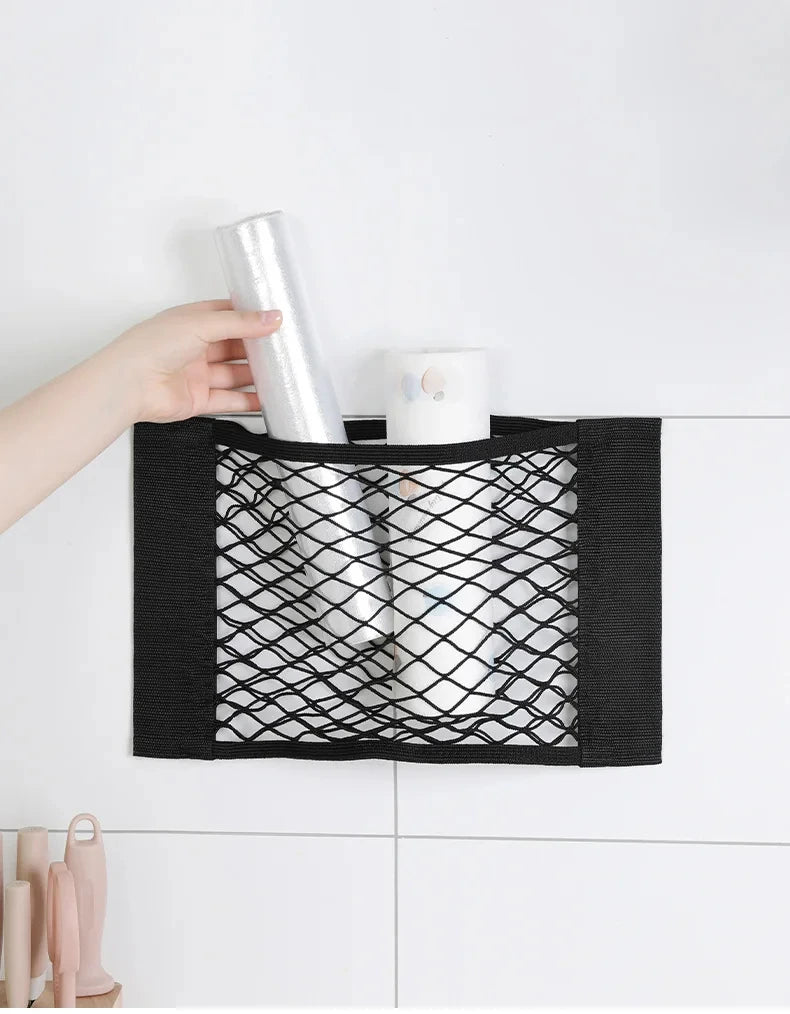 Adhesive Net Pocket Organizer for Car Kitchen & Home