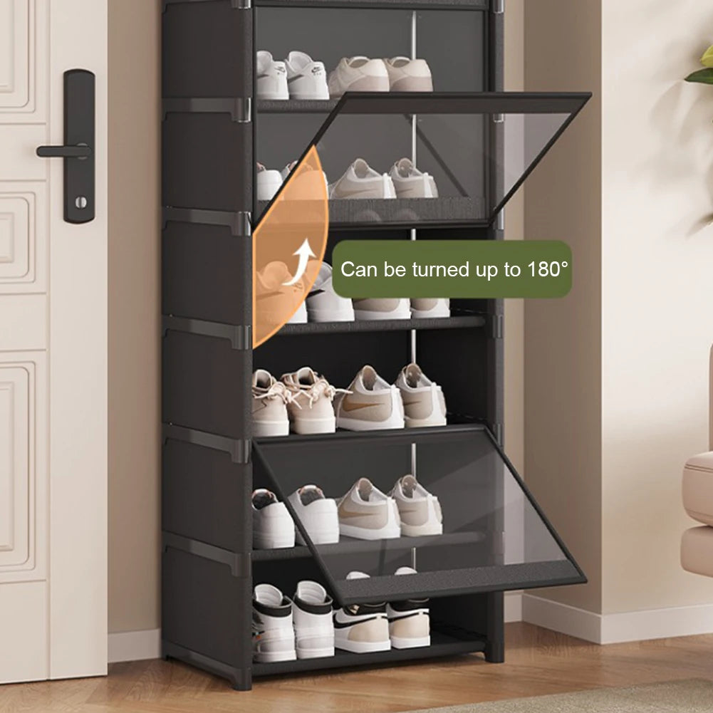 9-Layer Dustproof Shoe Cabinet Organizer 60cm Space-Saving Shoe Rack with Clear Lid (Black)