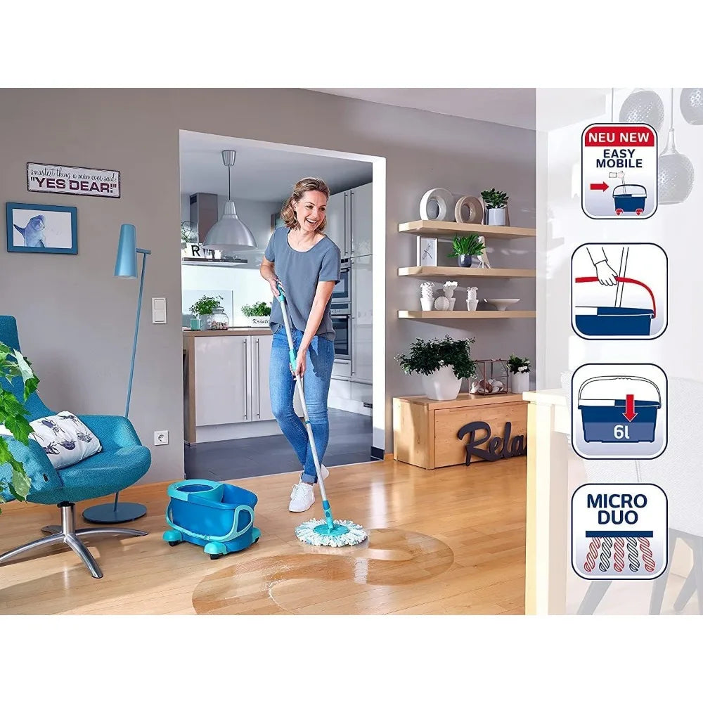Spin Mop and Bucket Set with Wheels Easy Wring Floor Cleaning System