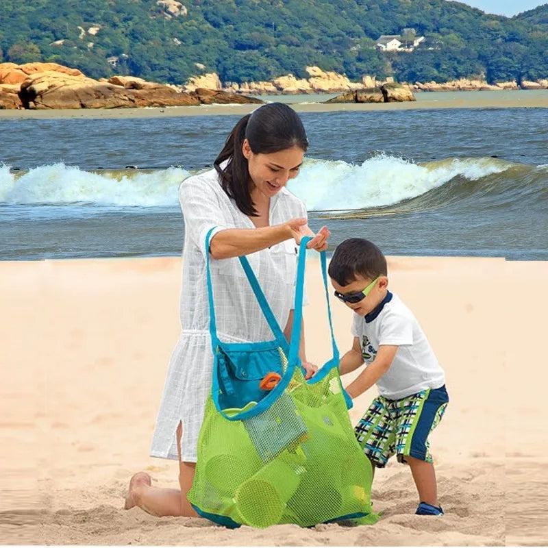 Beach Toy Storage Bag 2 Piece Mesh Outdoor Grocery Bag (Blue)