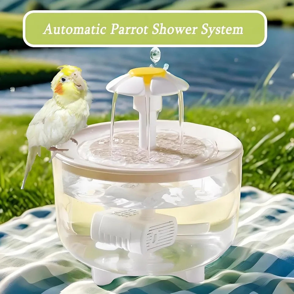 Automatic Bird Shower Bath, Filter Pump Fountain for Parrots (White)