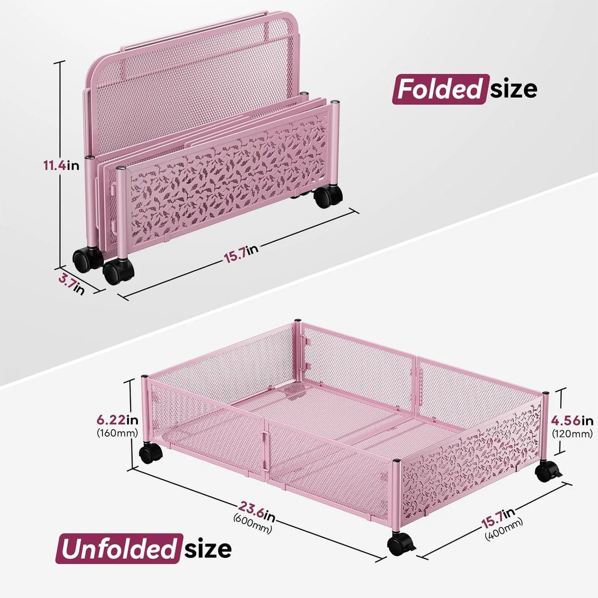 Rolling Under Bed Storage Organizer 2-Pack (Pink)