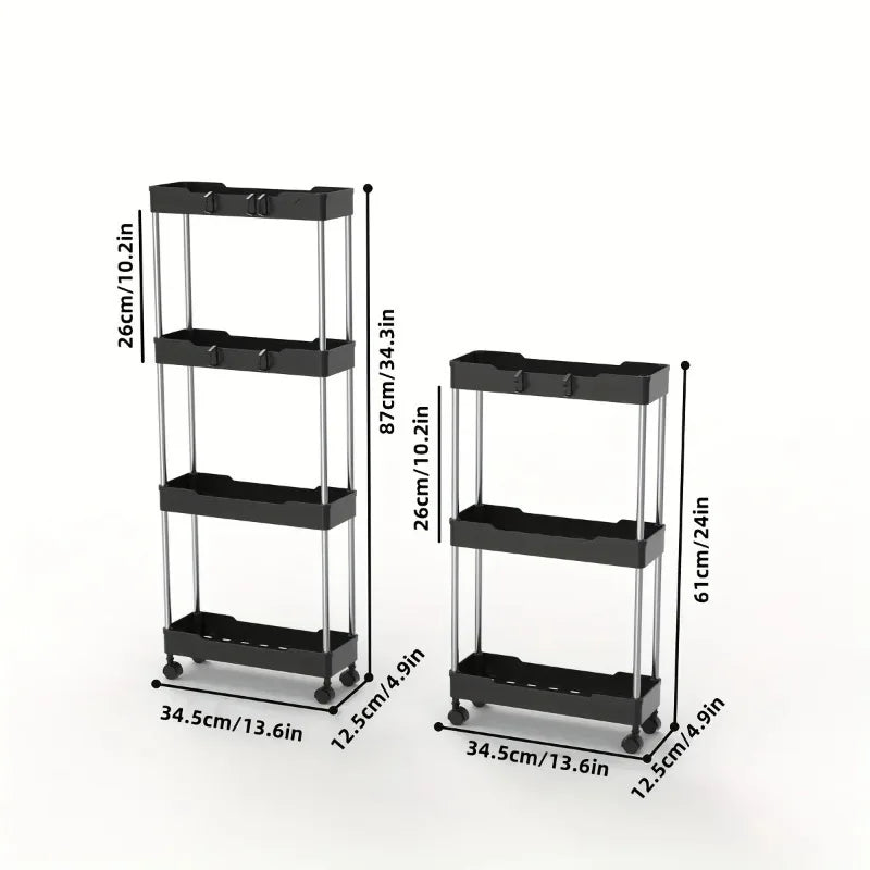 Bathroom Storage Rack 4-Tier with Wheels Mobile Organization Solution (Black)