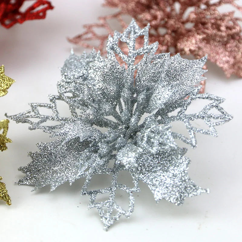 10Pcs Artificial Christmas Tree Flower Decorations (Silver)