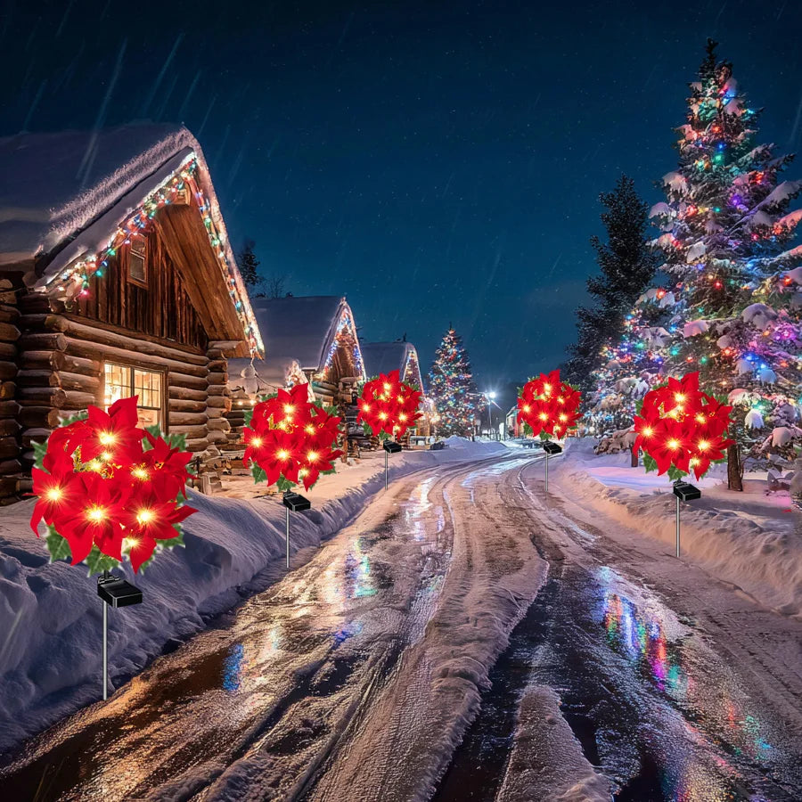 Artificial Solar Garden Flower Stake Lights for Christmas Decor (Red)