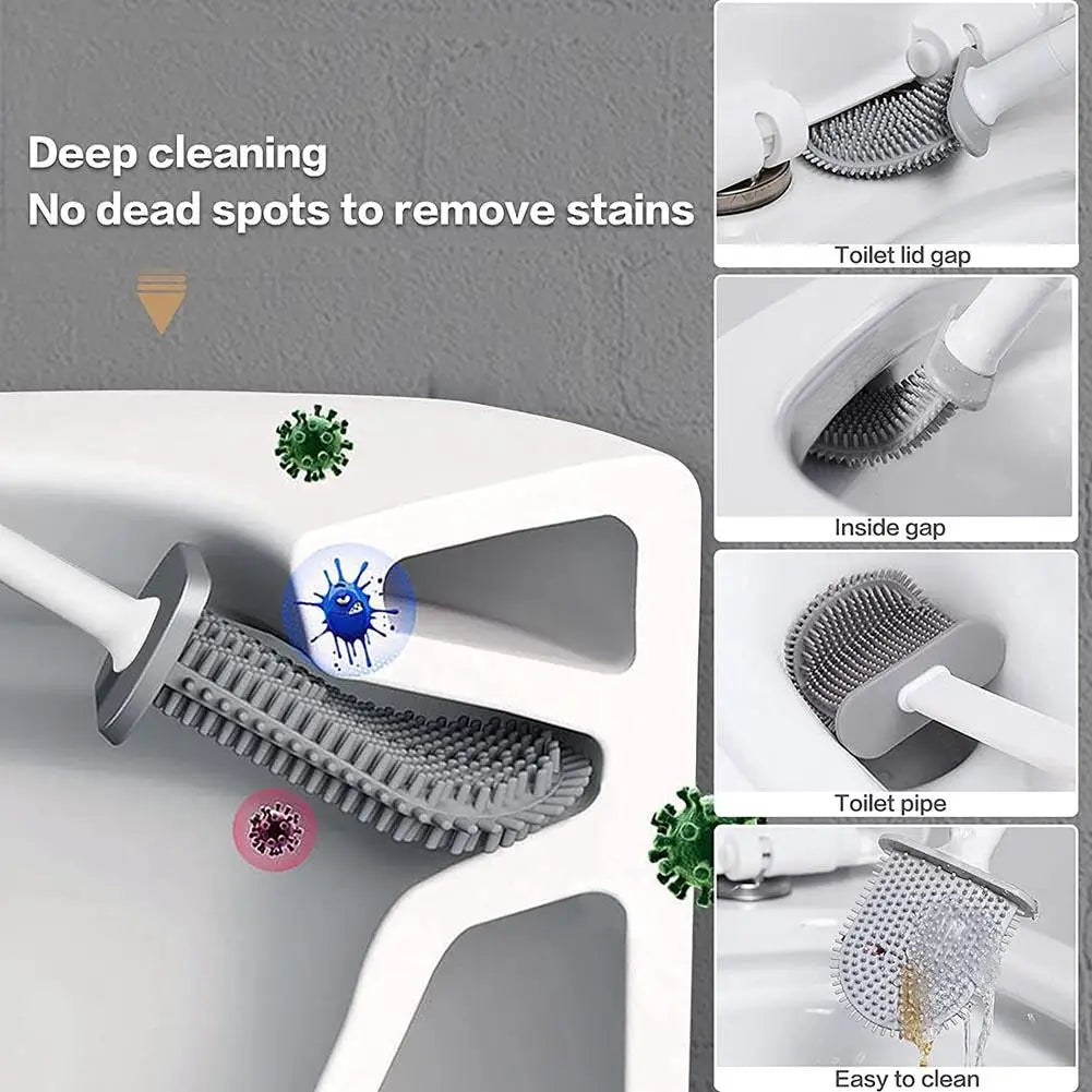 Silicone Toilet Brush Set Wall Mounted Hygienic Deep Cleaning Tool (White)