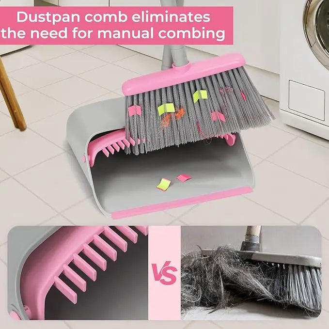 Ergonomic Pink Broom 52-inch Dustpan for Home Office Floors