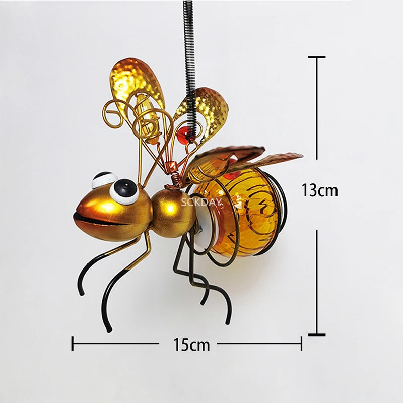 Solar Iron Insect Statue With LED Fairy Light Outdoor Waterproof Hanging Tree Ornament (Yellow Gold Bug)