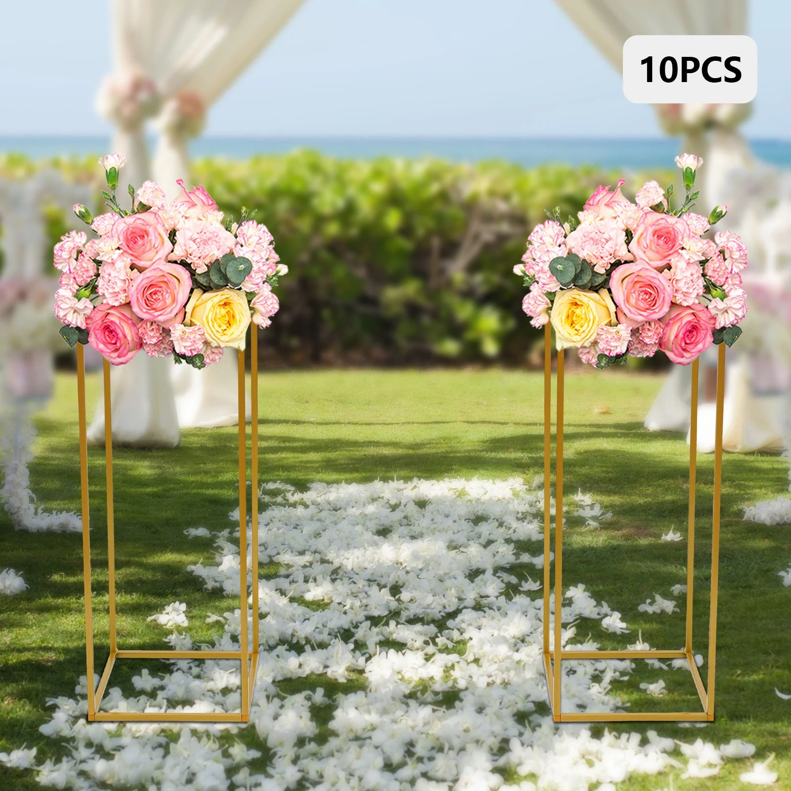 Gold Metal Flower Stand Set of 10 Wedding Flower Stands (Stand Only)