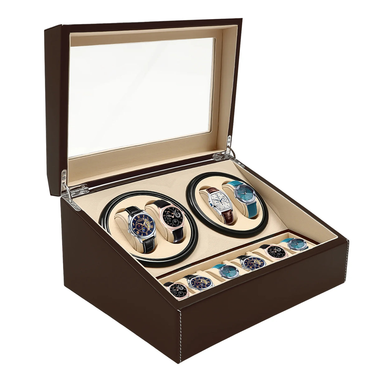 Brown Leather Automatic Watch Winder Display Case