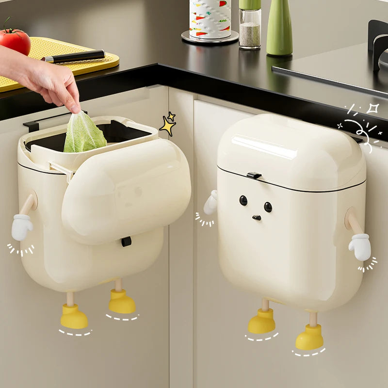 Hanging Wall-Mounted Kitchen Trash Can with Lid 12 Liter (Cream)
